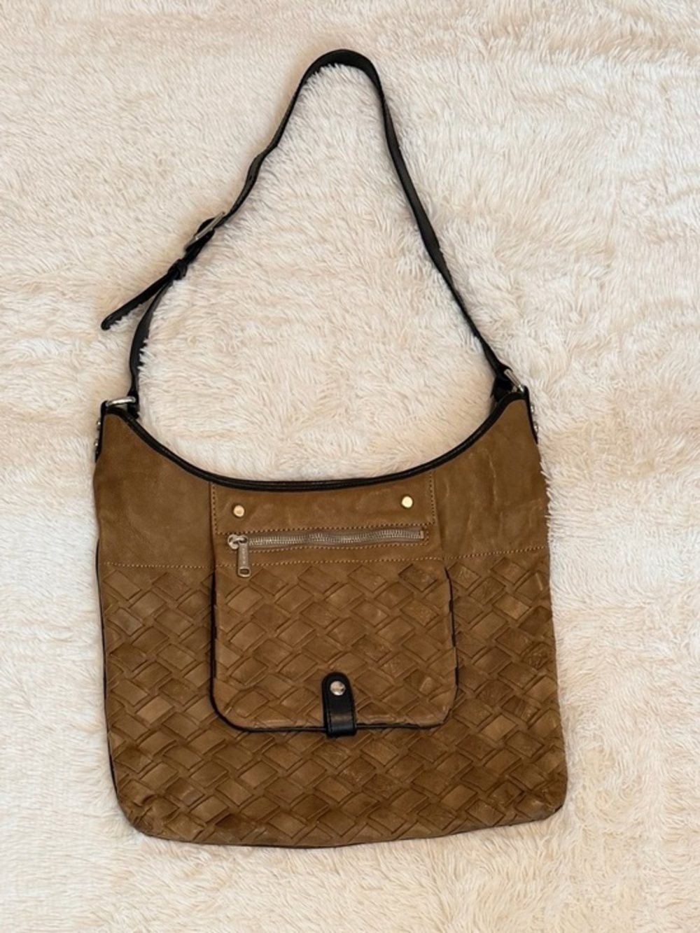 Gryson Woven Leather Crossbody Bag – Brown/Tan